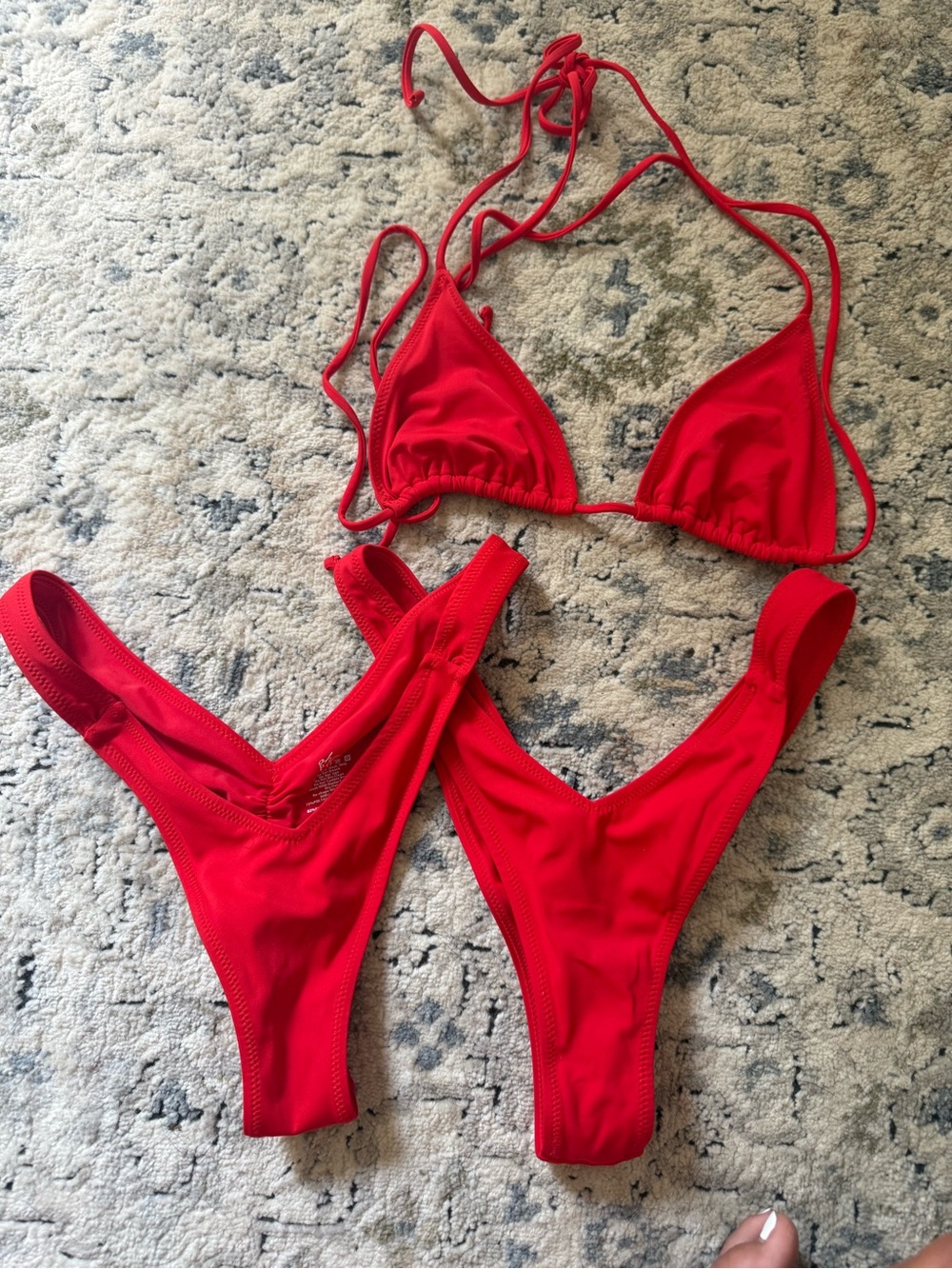 Oh Polly Red Triangle Tie Bikini Top with High-Cut Bottoms
